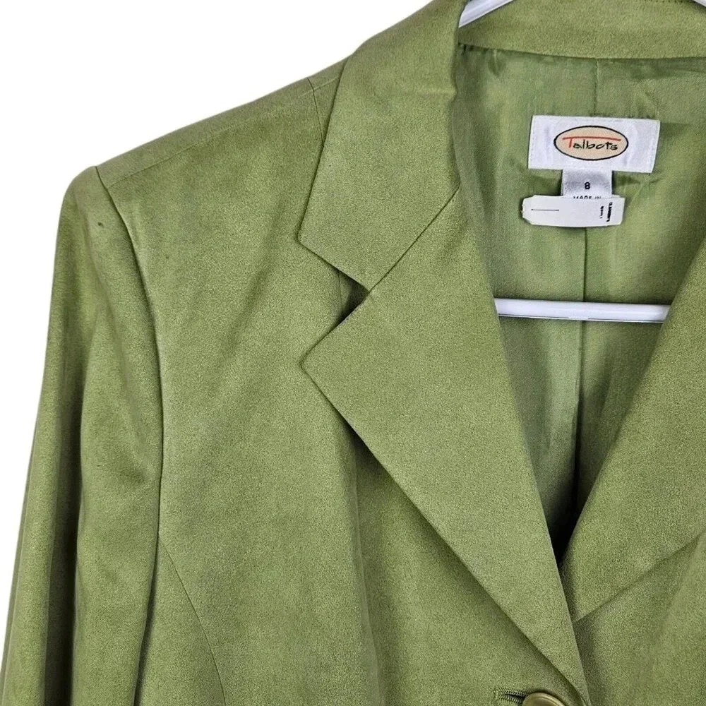 Talbots Lime Green 3 Button Blazer Jacket Polyester Microfiber Lined Size 8 - Picture 3 of 11